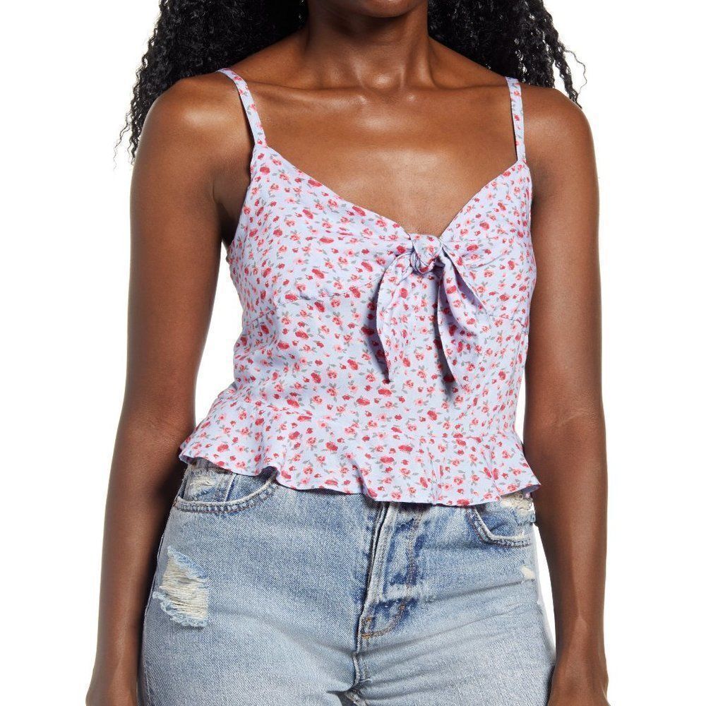 BP. Floral Tie Front Smocked Back Blue Cami Sz M NWT